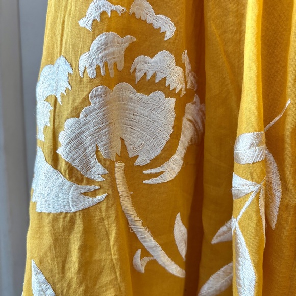 Anthropologie Maeve Vineland Embroidered Midi Skirt Yellow Scalloped Size S - Picture 13 of 15